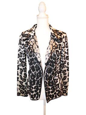 St. John Leopard Print Knit Cardigan Blazer Size 4